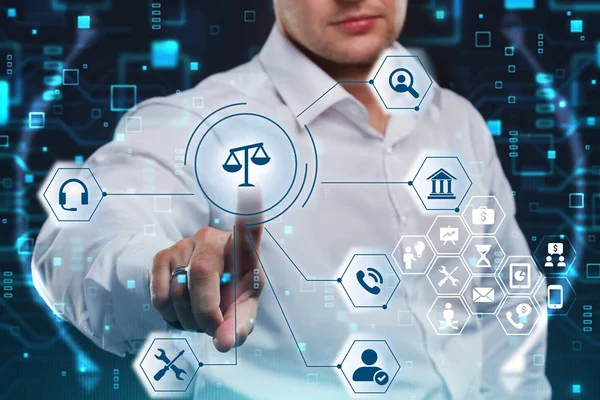 Business, Technologie, Internet et concept de réseau. Droit du travail, Avocat, Avocat, Conseil juridique concept sur écran virtuel. — Photo