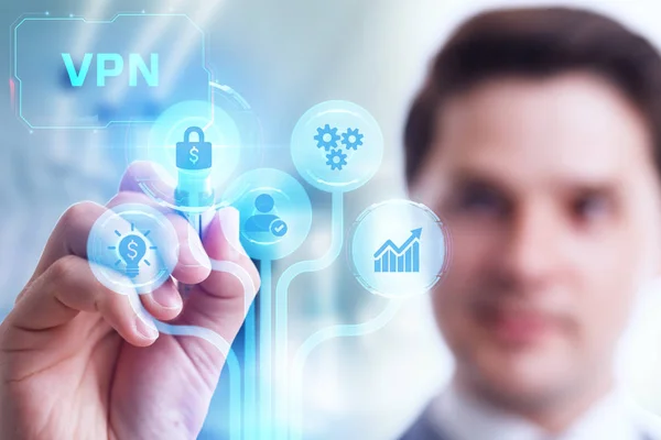 Бизнес, технологии, Интернет и сетевая концепция. Концепция шифрования конфиденциальности сети VPN. — стоковое фото