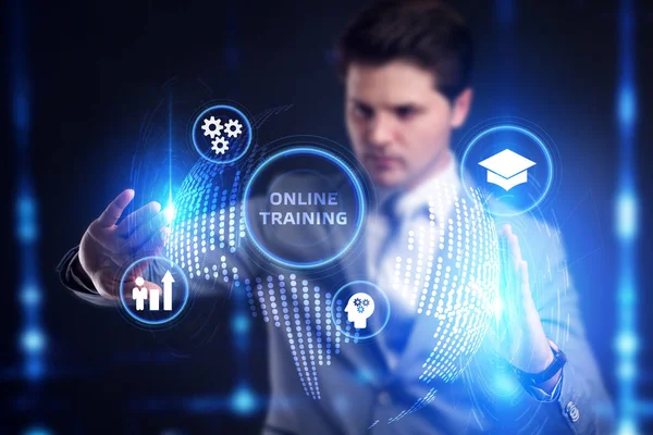 Επιχείρηση, Τεχνολογία, Διαδίκτυο και δικτυακή έννοια. Προγύμναση mentoring education business training development Ηλεκτρονική μάθηση. — Φωτογραφία Αρχείου