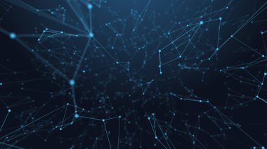 Soyut fütüristik, koyu mavi arka planda çokgen şekilli teknoloji. Dijital teknoloji kavramı tasarla.