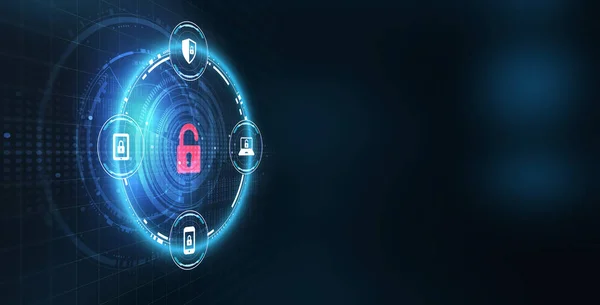 Cyber security data protection business technology privacy concept. Young businessman  select the icon security on the virtual display. — Stock Photo, Image