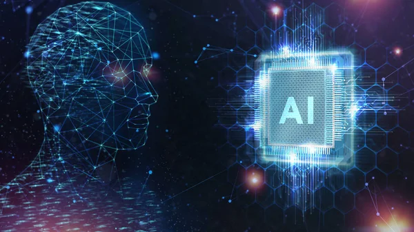 AI Μάθηση και τεχνητή νοημοσύνη έννοια. Επιχειρήσεις, σύγχρονη τεχνολογία, Διαδίκτυο και δικτύωση έννοια. — Φωτογραφία Αρχείου