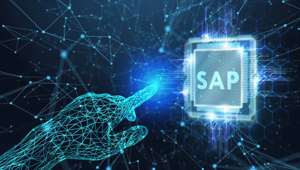 SAP System Software Concept d'automatisation sur un centre de données d'écran virtuel. Business, technologie moderne, Internet et concept de réseau. — Photo