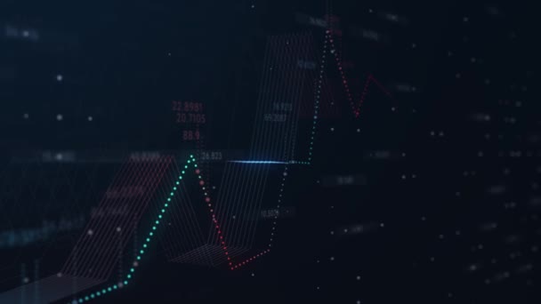 交易者对信息纸图表的分析 商业图表动画 机板和黑色背景下股市动态数字与图表的抽象财务图表 — 图库视频影像