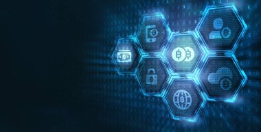 Şifreli para, Bitcoin internet sanal parası. Para Birimi Teknolojisi İş Dünyası İnternet Kavramı.                                