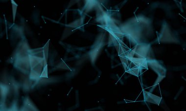 Soyut fütüristik, koyu mavi arka planda çokgen şekilli teknoloji. Dijital teknoloji kavramı tasarla.