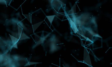 Soyut fütüristik, koyu mavi arka planda çokgen şekilli teknoloji. Dijital teknoloji kavramı tasarla.