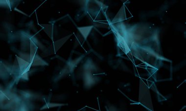 Soyut fütüristik, koyu mavi arka planda çokgen şekilli teknoloji. Dijital teknoloji kavramı tasarla.