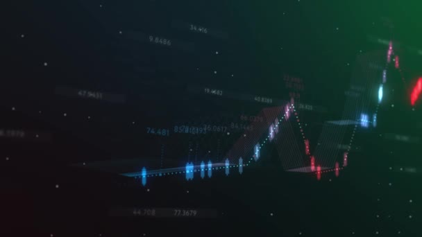 Analyse des négociants sur papier d'information. Animation de diagramme d'affaires. Graphique financier abstrait avec des numéros mobiles et graphique en marché boursier sur panneau ticker et fond de couleur noire .