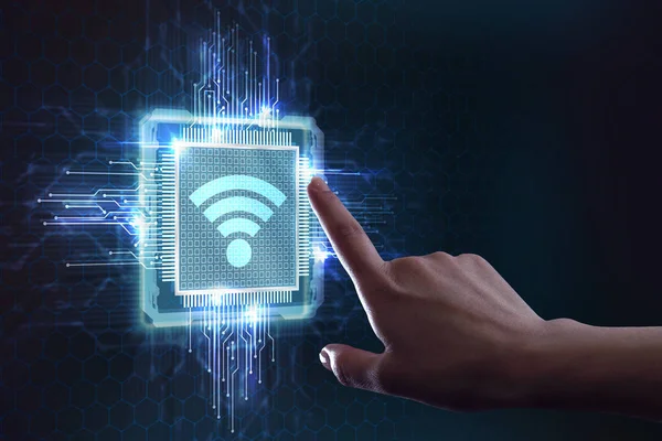 Business, Tecnologia, Internet e concetto di rete. Segnale di rete WiFi gratuito. — Foto Stock