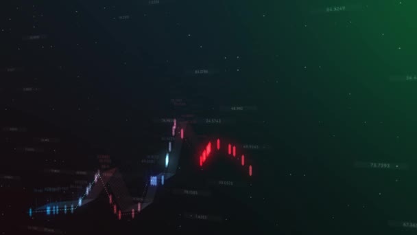 Analyse des négociants sur papier d'information. Animation de diagramme d'affaires. Graphique financier abstrait avec des numéros mobiles et graphique en marché boursier sur panneau ticker et fond de couleur noire .