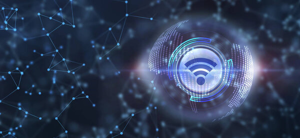 Бизнес, технологии, Интернет и сетевая концепция. Бесплатный WiFi
