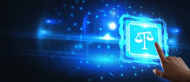 İş, Teknoloji, İnternet ve ağ konsepti. Çalışma hukuku, avukat, hukuk avukatı, sanal ekranda hukuki danışmanlık kavramı.