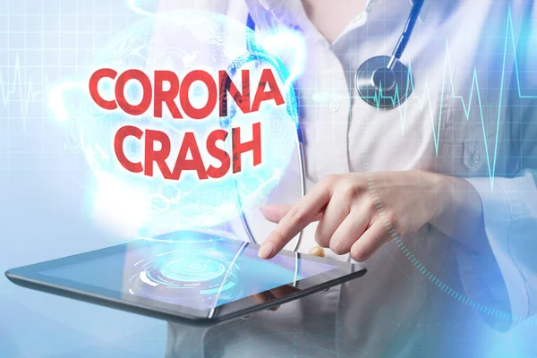 Corona Crash Grafik Gambar Tangan Pada Papan Tulis Yang Menunjukkan — Stok Foto