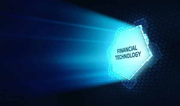 Fintech Financial Technology Conceptept Young 사업가는 디스플레이의 아이콘 Fintech — 스톡 사진