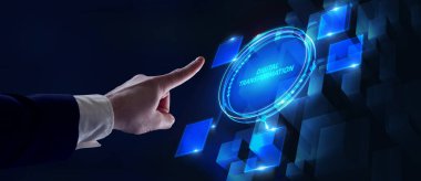 İş süreçlerinin dijitalleştirilmesi ve modern teknoloji kavramı. Dijital dönüşüm.