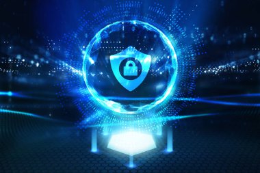 Siber güvenlik veri koruması iş teknolojisi gizlilik kavramı. Genç işadamı sanal ekrandaki ikon güvenliğini seçin.