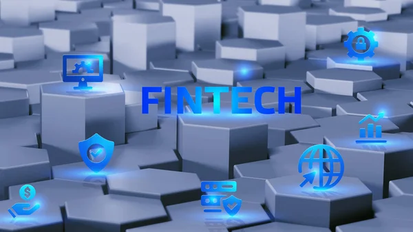 Fintech Financial Technology Conceptept Young 사업가는 디스플레이의 아이콘 Fintech — 스톡 사진