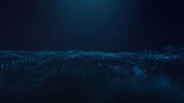 Soyut fütüristik, koyu mavi arka planda çokgen şekilli teknoloji. Dijital teknoloji kavramı tasarla.