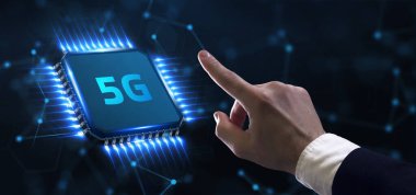 5G ağı konsepti, yüksek hızlı mobil internet, yeni nesil ağlar. İş, modern teknoloji, İnternet ve ağ kurma kavramı.