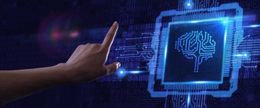 Yapay zeka (yapay zeka), makine öğrenme ve modern bilgisayar teknolojileri kavramları. İş, Teknoloji, İnternet ve ağ kavramı. 