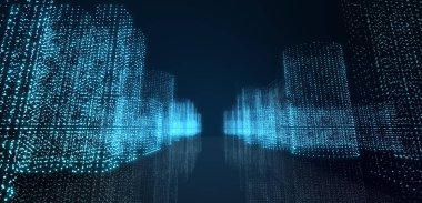 Soyut fütüristik, koyu mavi arka planda çokgen şekilli teknoloji. Dijital teknoloji konsepti tasarla. İllüzyon. 3d oluşturma. 