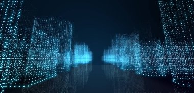 Soyut fütüristik, koyu mavi arka planda çokgen şekilli teknoloji. Dijital teknoloji konsepti tasarla. İllüzyon. 3d oluşturma. 