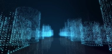 Soyut fütüristik, koyu mavi arka planda çokgen şekilli teknoloji. Dijital teknoloji konsepti tasarla. İllüzyon. 3d oluşturma. 