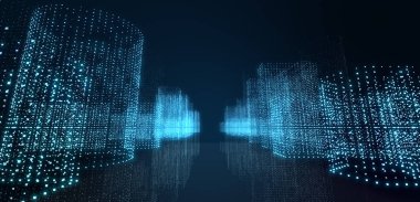 Soyut fütüristik, koyu mavi arka planda çokgen şekilli teknoloji. Dijital teknoloji konsepti tasarla. İllüzyon. 3d oluşturma. 