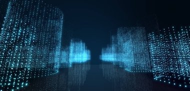 Soyut fütüristik, koyu mavi arka planda çokgen şekilli teknoloji. Dijital teknoloji konsepti tasarla. İllüzyon. 3d oluşturma. 