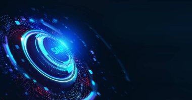 Sanal ekran veri merkezinde SAP Sistem Yazılım Otomasyonu kavramı. İş, modern teknoloji, İnternet ve ağ kurma kavramı