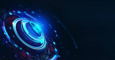 Siber güvenlik veri koruması iş teknolojisi gizlilik kavramı. Genç işadamı sanal ekrandaki ikon güvenliğini seçin.