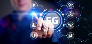 5G ağı konsepti, yüksek hızlı mobil internet, yeni nesil ağlar. İş, modern teknoloji, İnternet ve ağ kurma kavramı.