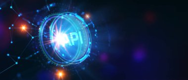 API - Uygulama Programı Arayüzü. Yazılım geliştirme aracı. İş, modern teknoloji, İnternet ve ağ kurma kavramı