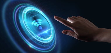 İş, Teknoloji, İnternet ve ağ konsepti. Ücretsiz kablosuz ağ sinyali.                                 