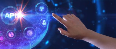 API - Uygulama Programı Arayüzü. Yazılım geliştirme aracı. İş, modern teknoloji, İnternet ve ağ kurma kavramı.