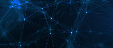 Soyut fütüristik, koyu mavi arka planda çokgen şekilli teknoloji. Dijital teknoloji konsepti tasarla. 3d illüstrasyon