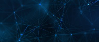 Soyut fütüristik, koyu mavi arka planda çokgen şekilli teknoloji. Dijital teknoloji konsepti tasarla. 3d illüstrasyon