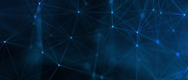 Soyut fütüristik, koyu mavi arka planda çokgen şekilli teknoloji. Dijital teknoloji konsepti tasarla. 3d illüstrasyon