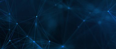 Soyut fütüristik, koyu mavi arka planda çokgen şekilli teknoloji. Dijital teknoloji konsepti tasarla. 3d illüstrasyon