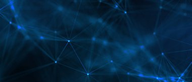 Soyut fütüristik, koyu mavi arka planda çokgen şekilli teknoloji. Dijital teknoloji konsepti tasarla. 3d illüstrasyon