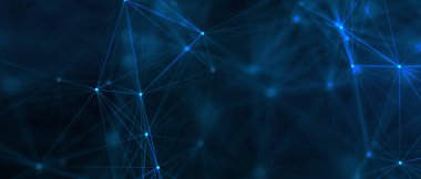 Soyut fütüristik, koyu mavi arka planda çokgen şekilli teknoloji. Dijital teknoloji konsepti tasarla. 3d illüstrasyon