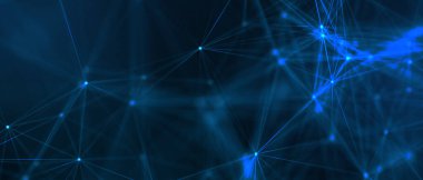 Soyut fütüristik, koyu mavi arka planda çokgen şekilli teknoloji. Dijital teknoloji konsepti tasarla. 3d illüstrasyon