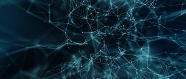 Soyut fütüristik, koyu mavi arka planda çokgen şekilli teknoloji. Dijital teknoloji konsepti tasarla. 3d illüstrasyon