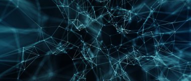 Soyut fütüristik, koyu mavi arka planda çokgen şekilli teknoloji. Dijital teknoloji konsepti tasarla. 3d illüstrasyon