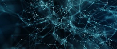 Soyut fütüristik, koyu mavi arka planda çokgen şekilli teknoloji. Dijital teknoloji konsepti tasarla. 3d illüstrasyon