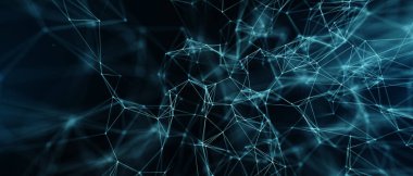 Soyut fütüristik, koyu mavi arka planda çokgen şekilli teknoloji. Dijital teknoloji konsepti tasarla. 3d illüstrasyon