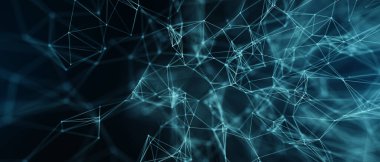 Soyut fütüristik, koyu mavi arka planda çokgen şekilli teknoloji. Dijital teknoloji konsepti tasarla. 3d illüstrasyon