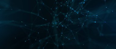 Soyut fütüristik, koyu mavi arka planda çokgen şekilli teknoloji. Dijital teknoloji konsepti tasarla. 3d illüstrasyon