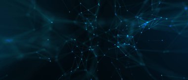 Soyut fütüristik, koyu mavi arka planda çokgen şekilli teknoloji. Dijital teknoloji konsepti tasarla. 3d illüstrasyon